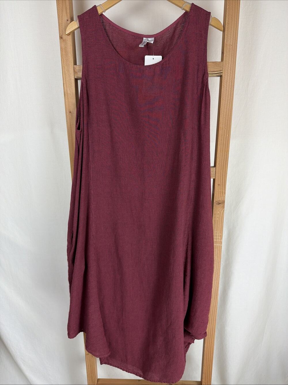NWT Kleen Red Black Pinstripe Pockets Curved Hem Maxi Tank Dress #0856 Size 2X